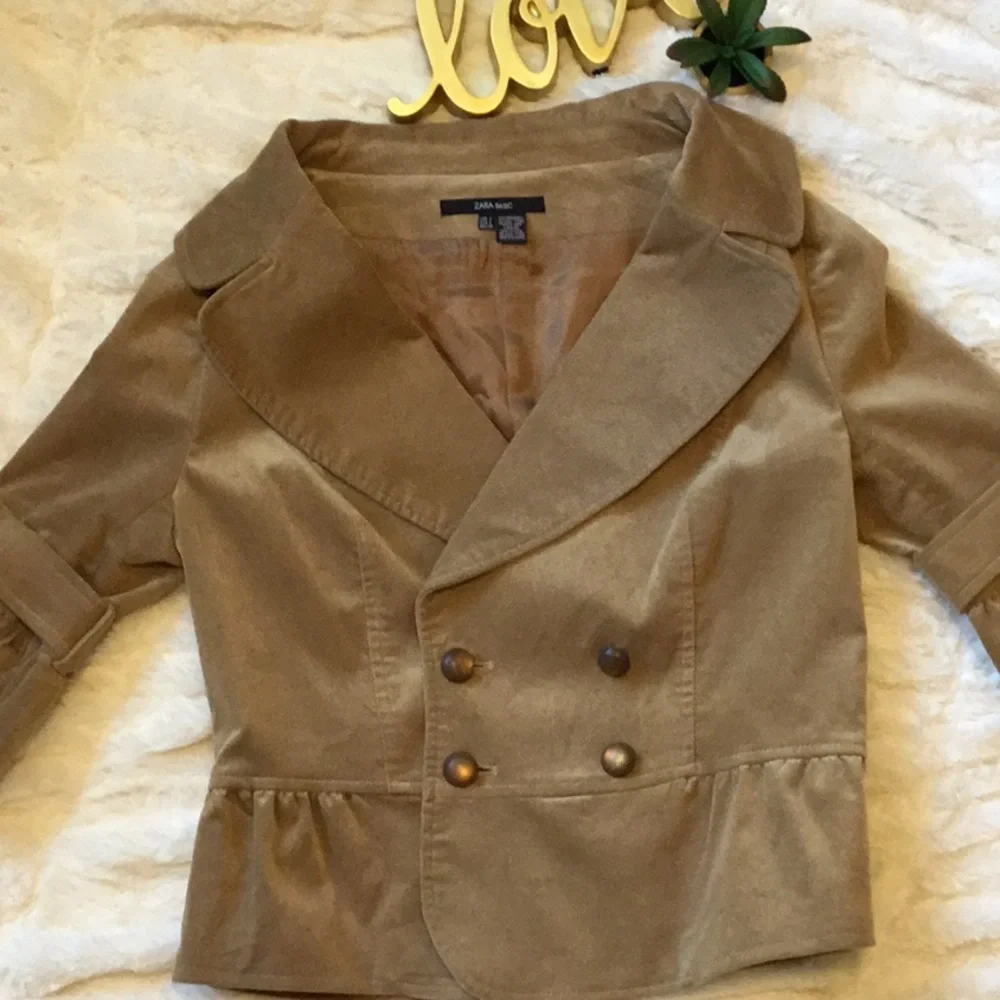 Zara Tan Blazer with Ruffle Sleeves - Picture 2 of 7